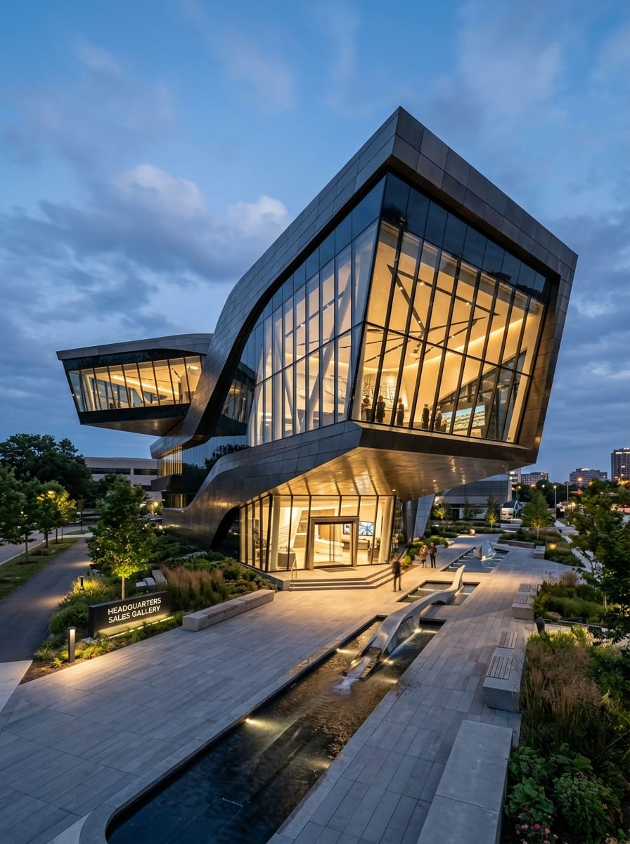Futuristic Shipping Sales Building Design, Commercial